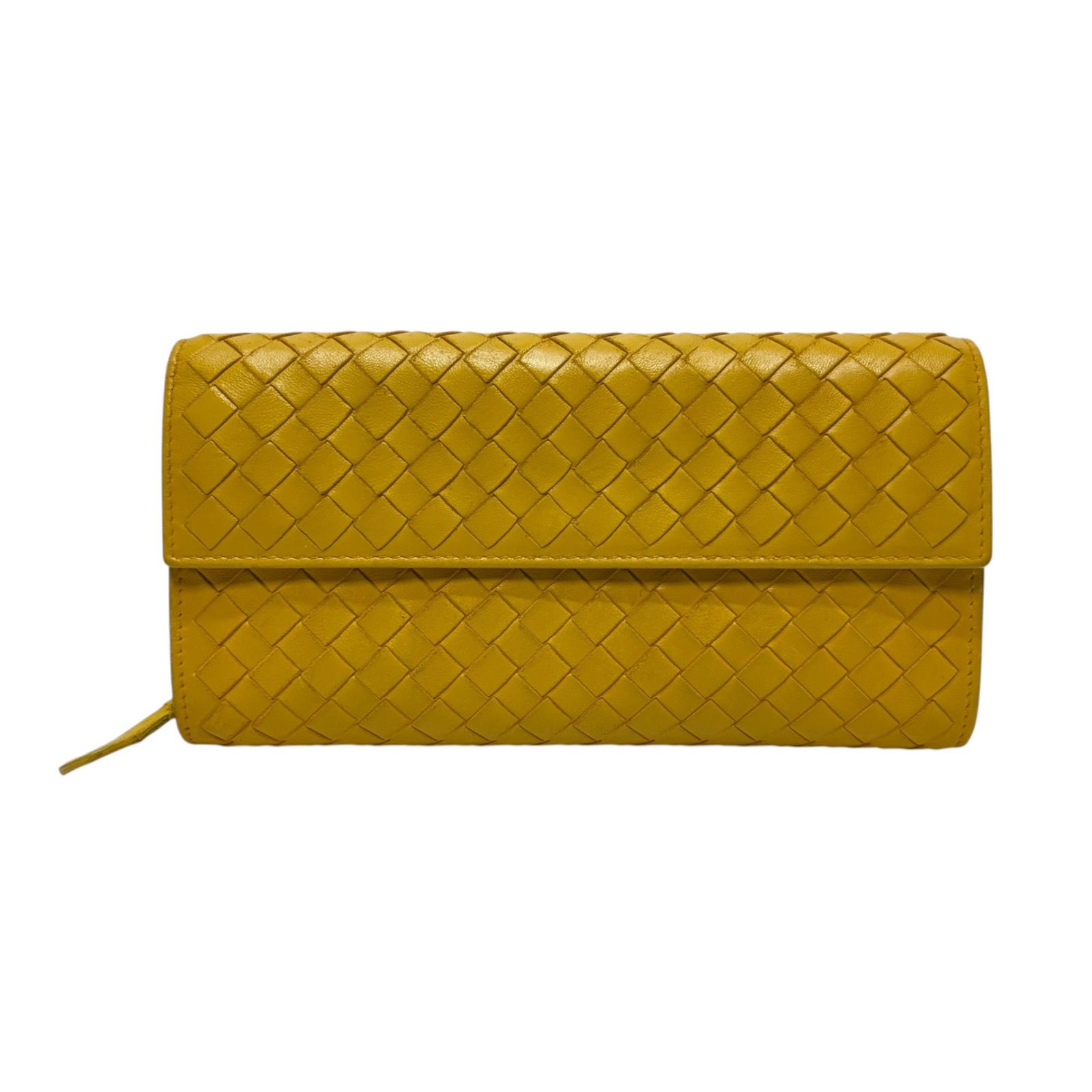 4566 BOTTEGA VENETA ボッテガヴェネタ 長財布 イエロー イントレチャート フラップ コンチネンタル