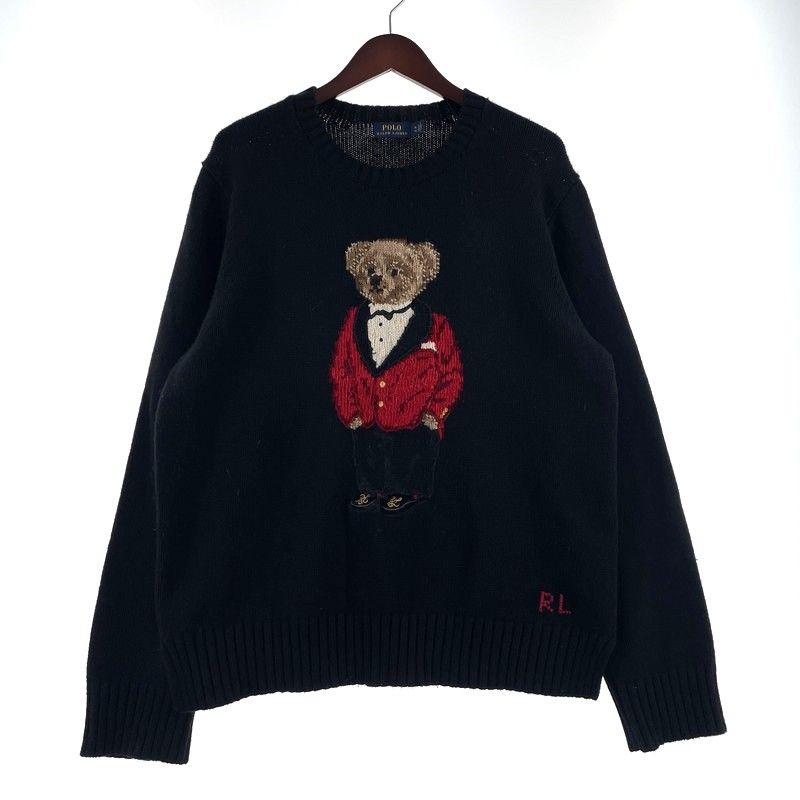 【中古品】 POLO RALPH LAUREN ポロ・ラルフローレン BLACK SWEATER WITH POLO BEAR ブラック セーター ウィズ ポロベア 長袖 トップス ニット 【147-260609-yo-09-tei】