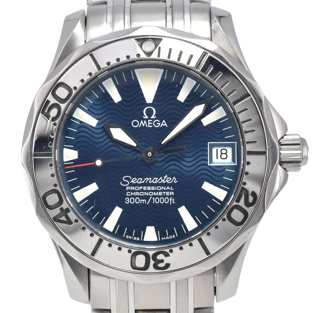 オメガ OMEGA 2554.80 シーマスター120m ジャックマイヨール 1999 ブルー 自動巻き ボーイズ 良品 腕時計 L#148046