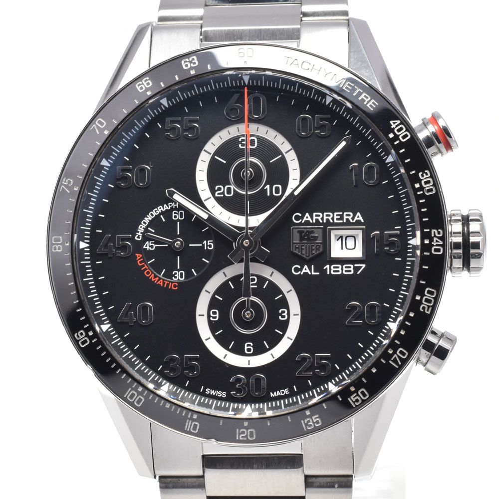 タグホイヤー TAG HEUER CAR2A10-5 カレラ キャリバー1887 クロノグラフ ブラック 自動巻き メンズ 良品 腕時計 L#148154