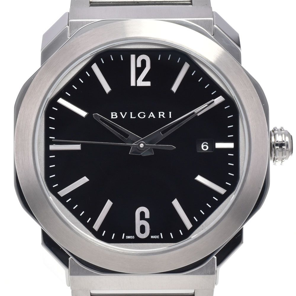 ブルガリ BVLGARI OC41S/102704 オクト ローマ デイト 裏スケ ブラック 自動巻き メンズ 美品 腕時計 L#147946