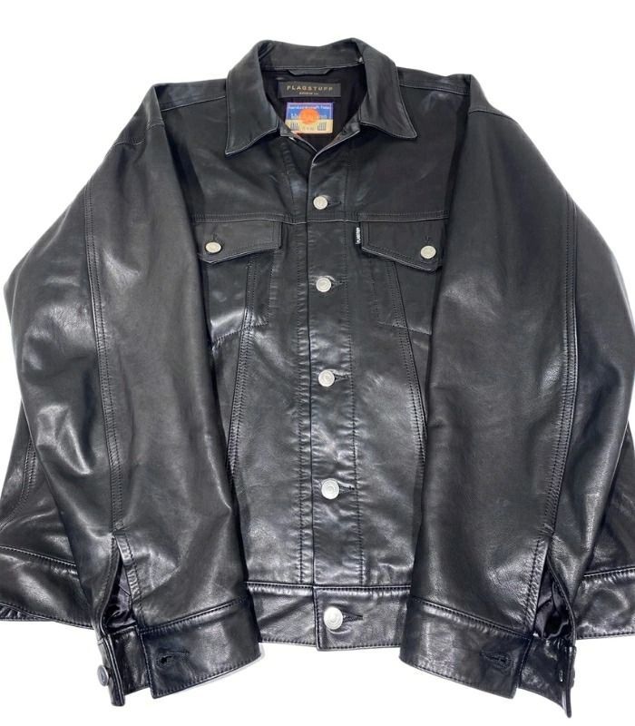 [城東75-044/併売] FLAGSTUFF × blackmeans フラグスタフ ブラックミーンズ レザージャケット ブルゾン Lサイズ 牛革