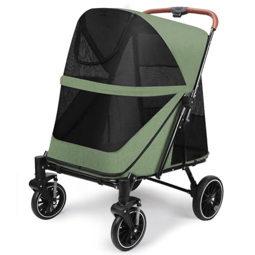 ペットカート折りたたみ式 [製品サイズ：83cmx60cmx108cm、グリーン]キャスター付き 犬用ベビーカー組み立て簡単 軽量 通気 折りたたみ式 取り外し可能 犬用カート収納簡単 多機能 収納 大容量 高耐荷重 外出便利 お出かけ 散歩 1ab8a213