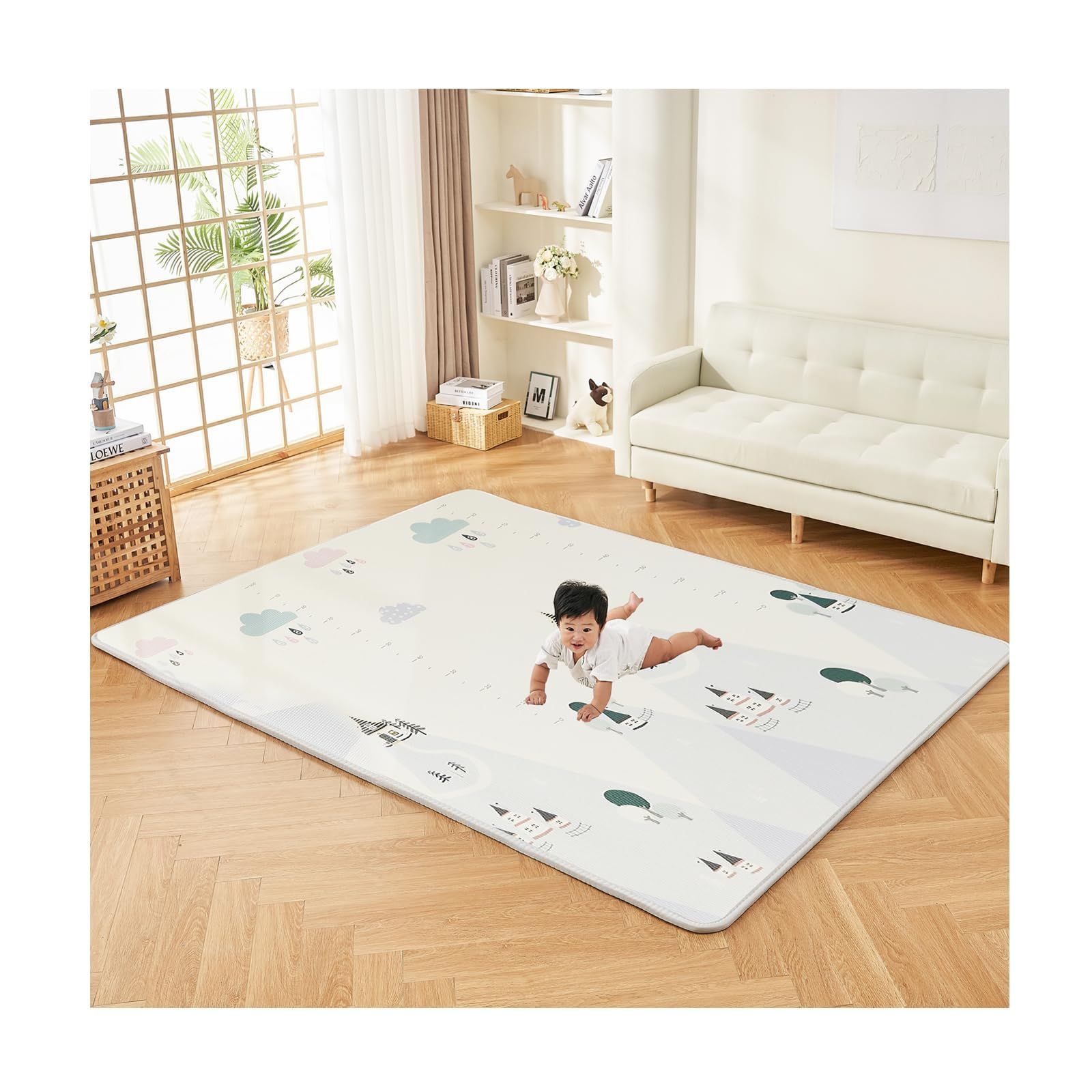GU MODE プレイマット ベビープレイマット シームレス リバーシブル 床暖房対応 両面使用 200x140x2cm 高密度XPE素材 一年保証 ベビーマット 安全無味 厚さ2cm 赤ちゃん 厚手 防水防寒 清掃簡単 衝撃緩和【夢の村】m b9496fc3