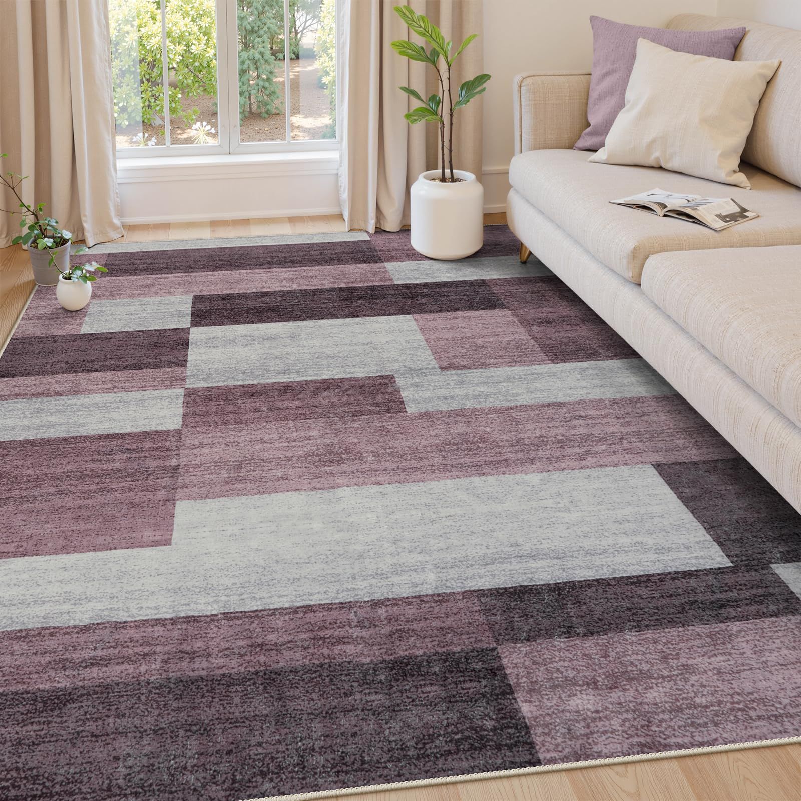 新品 HAOCOO カーペット 洗える 200X250cm ラグ 3畳 北欧風 モダン ホットカーペット対応 ふわふわ 滑り止め 防音 抗菌防臭 室内用 長方形 ラグマット オールシーズン適用 モザイク カラーマッチング ピンク
