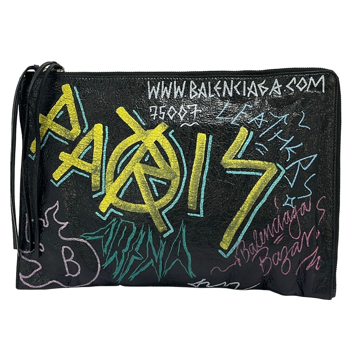 BALENCIAGA(バレンシアガ) クラッチバッグ クラシック ポーチ 362967 黒×ライトパープル×マルチ レザー