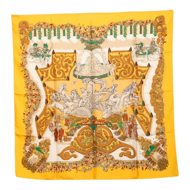 エルメス カレ90 LE PARADIS DU ROY 王の楽園 スカーフ 大判 イエロー系 シルク レディース HERMES【1-0272316】