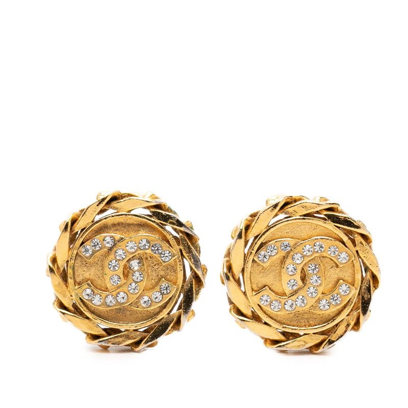 シャネル ココマーク ヴィンテージ ラウンド イヤリング 23刻印 ゴールド メッキ ラインストーン レディース CHANEL【1-0273031】