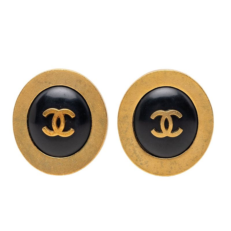 シャネル ココマーク ヴィンテージ ラウンド イヤリング 94A刻印 ゴールド ブラック メッキ レディース CHANEL【1-0273255】