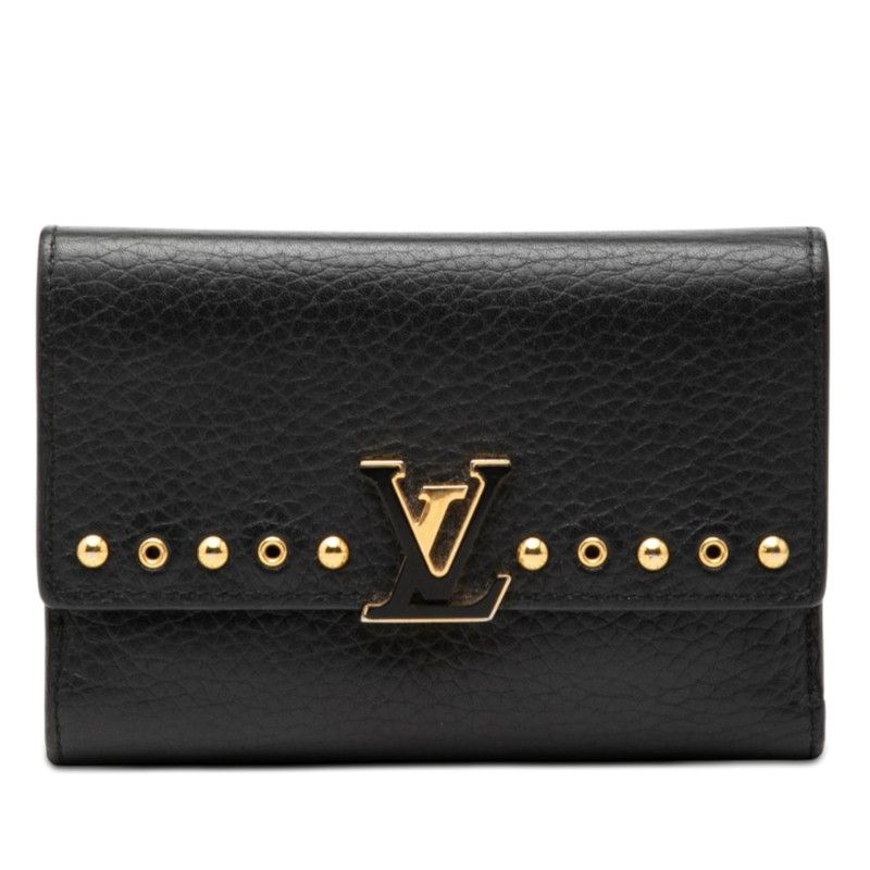 ルイ ヴィトン ポルトフォイユ カプシーヌ コンパクト スタッズ 三つ折り財布 M62765 ブラック レザー レディース LOUIS VUITTON【1-0273314】
