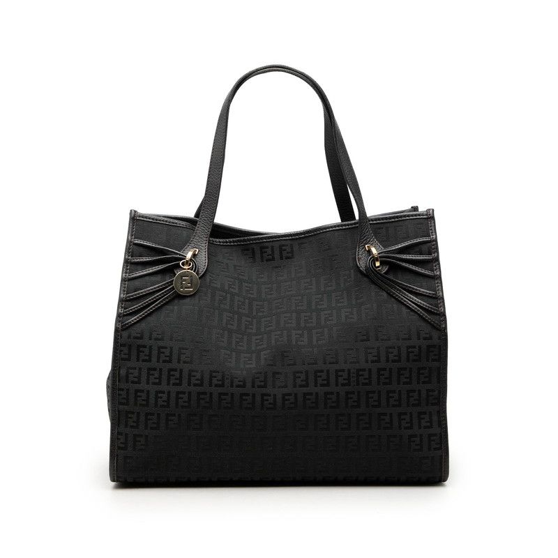 フェンディ ズッキーノ トートバッグ ブラック ネイビー キャンバス レザー レディース FENDI【1-0273325】