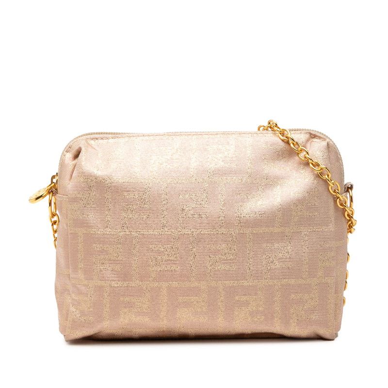 フェンディ ズッカ ラメ チェーン ショルダーバッグ ピンク ベージュ キャンバス レディース FENDI【1-0273326】