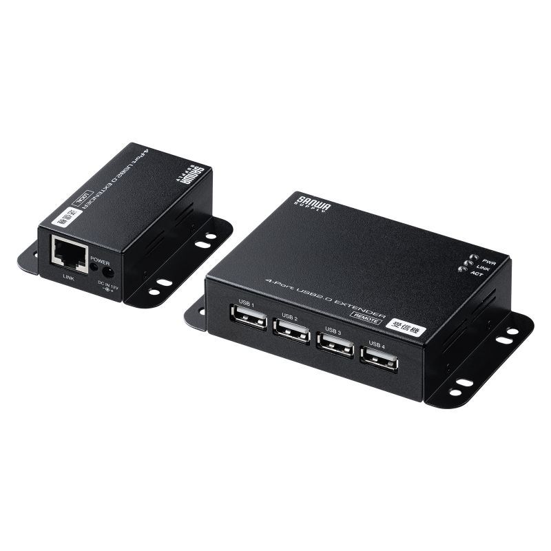 USB2.0エクステンダー（50m延長、4ポート）サンワサプライ USB-EXSET6 4台のUSBデバイスを延長接続できる4ポートハブ付き