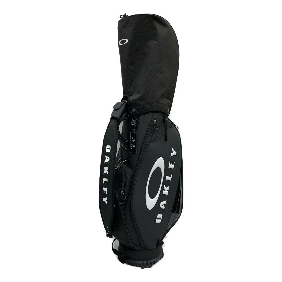 中古 オークリー OAKLEY キャディバッグ ブラック 黒 カート式 ショルダーベルト付き ブランドロゴ 9.5型 スポーティ