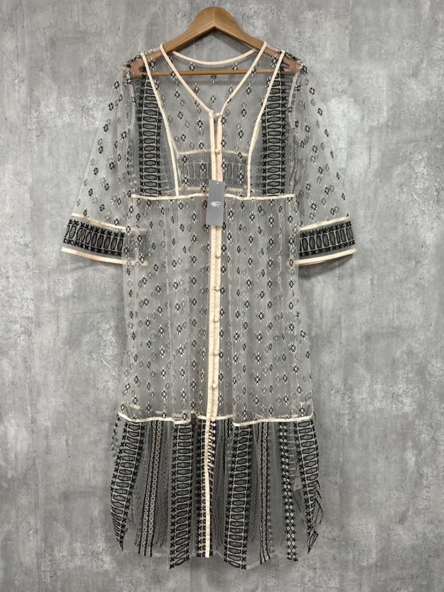 美品 Ray BEAMS レイビームス タグ付 チュール刺繍ロングガウン ワンピース アイボリー ■◆◎レディース