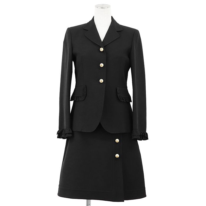 GUCCI グッチ セットアップ サイズ 40/42 レディース 2016年モデル フリルジャケット ラップスカート GGインターロッキング フェイクパールボタン ウール × シルク アウター ボトムス ブラック 黒 イタリア製