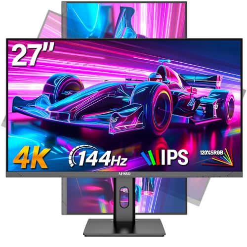 AESNO 27インチ ゲーミング モニター IPS 4K 144Hz パソコン モニター 1ms(GTG) 120%sRGB 350cd/m? UHD(3840x2160) 非光沢/HDR/Freesync/傾斜調整/広い視野角/VESA壁掛け対応/高さJu