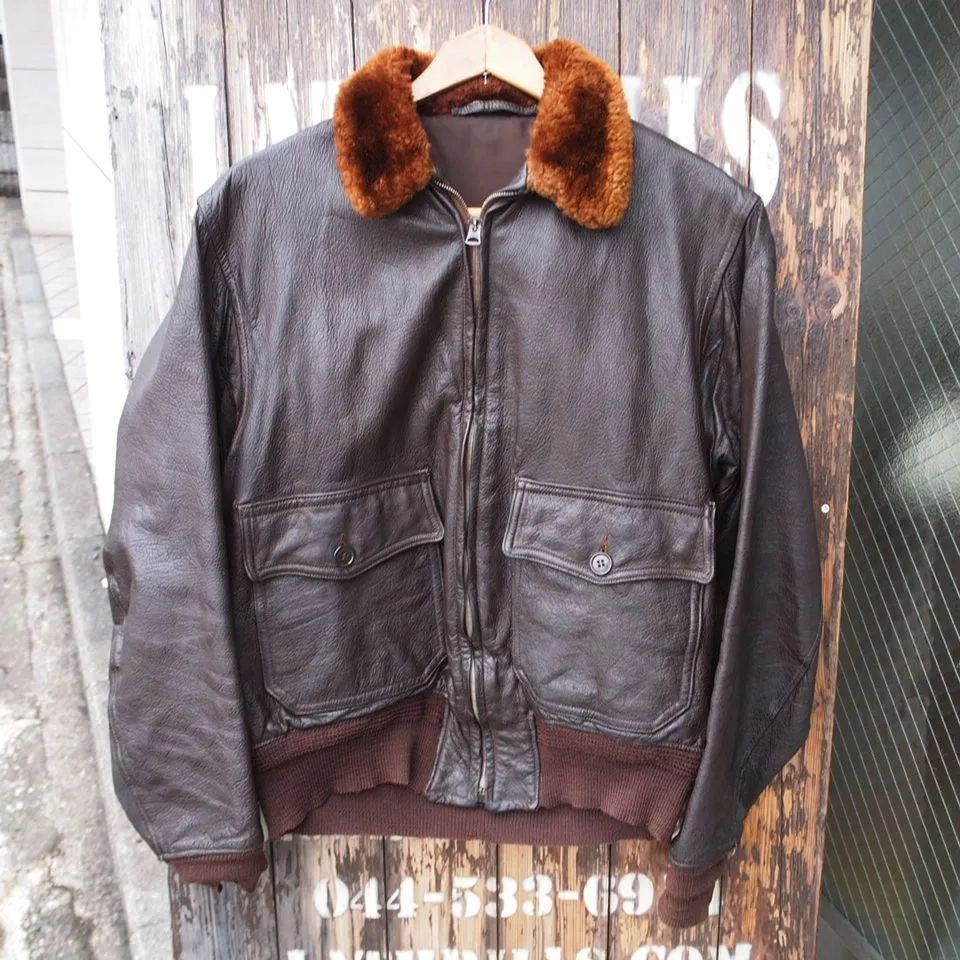 40's Vintage【US NAVY】米軍実物 初期 G-1 ビンテージ ミリタリー フライトジャケット ゴートスキン レザー 本革 黒タグ 55J14 MIL-J-7823 ◆Size：US-40