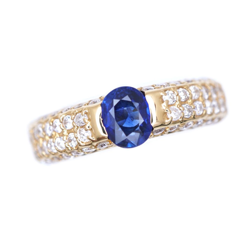 美品 サファイア0.69ct ダイヤ0.54ct K18YG リング 指輪 イエローゴールド/サファイア/ダイヤモンド 11号 ジュエリー 0040【中古】 レディース