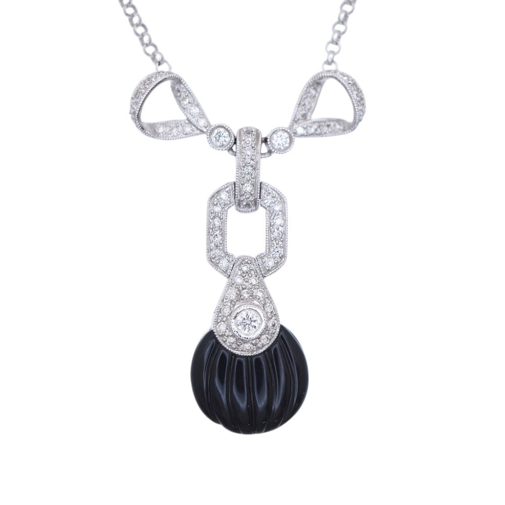 新品同様 ダイヤ0.40ct オニキス 750WG ネックレス ネックレス K18WG ホワイトゴールド ダイヤモンド ブラック 黒 ジュエリー 0032【中古】