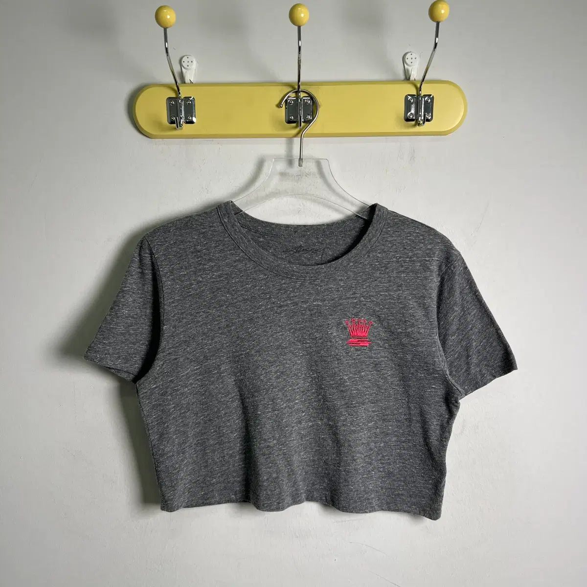STUSSY クラウン メランジ チャコール クロップド 半袖 Tシャツ S