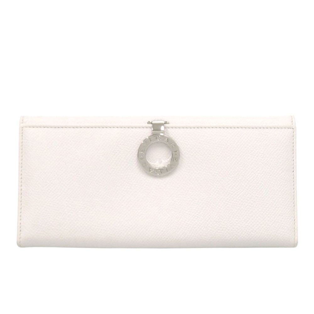 美品 ブルガリ ブルガリブルガリ ロゴクリップ レザー ホワイト シルバー 長財布 白 0325 BVLGARI