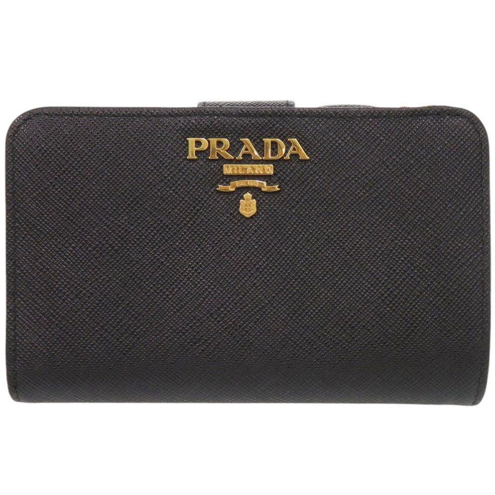 新品同様 プラダ サフィアーノ 1ML225 レザー ブラック 二つ折り財布 黒 1071 PRADA