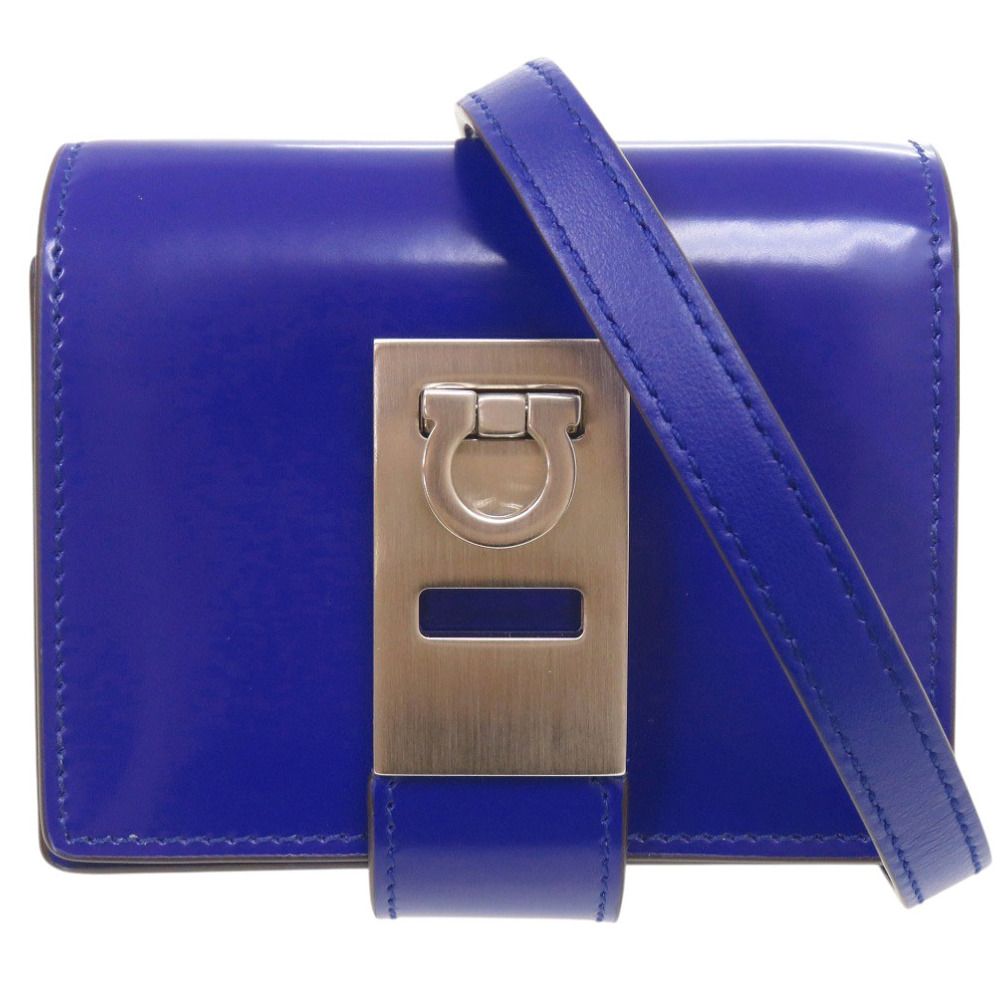 未使用 サルヴァトーレフェラガモ ガンチーニ レザー ブルー ショルダーバッグ 青 1437 Salvatore Ferragamo