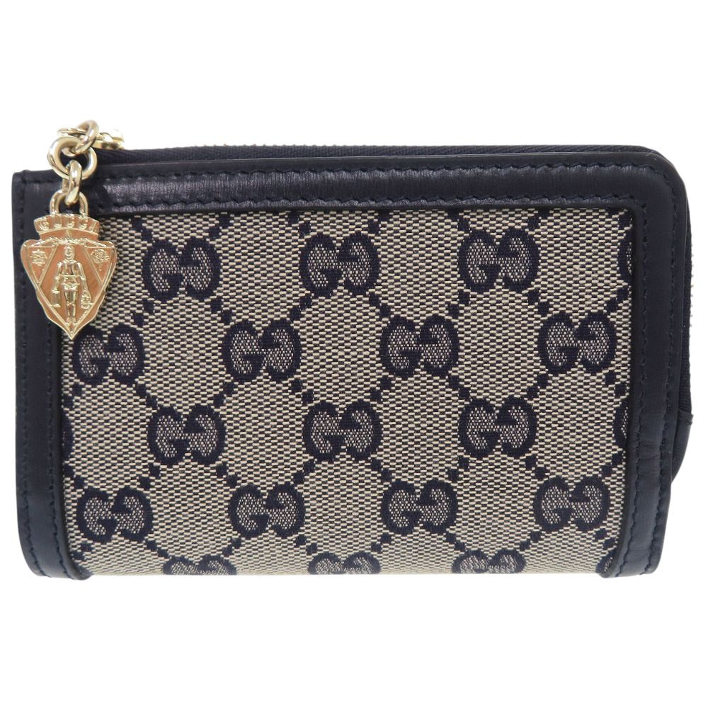 新品同様 グッチ GGキャンバス ネイビー 658634 二つ折り財布 L字 財布 紺 0997 GUCCI