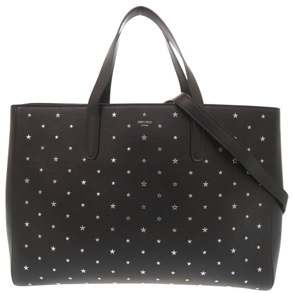新品同様 ジミーチュウ スタースタッズ レザー ブラック 2WAY トートバッグ 黒 0836 JIMMY CHOO