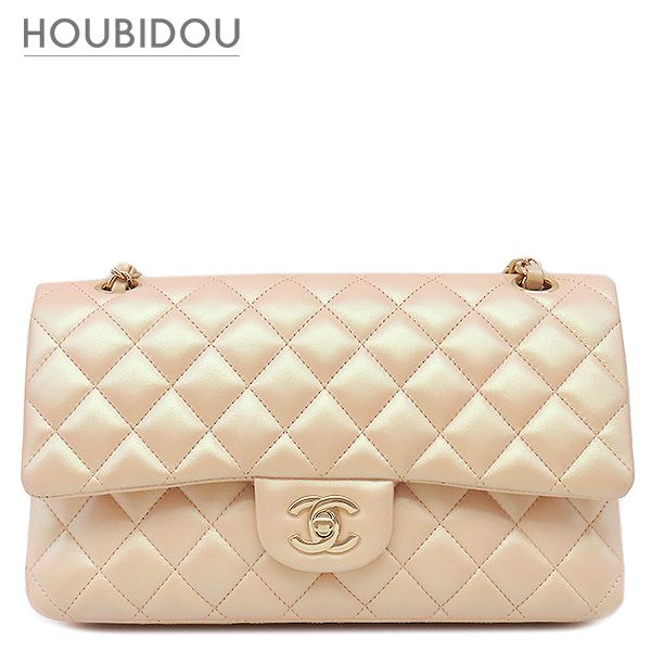 シャネル CHANEL ショルダーバッグ マトラッセ 25 Wチェーン レザー パールピンク ゴールド金具 メタリック ダブルフラップ 31******【中古】