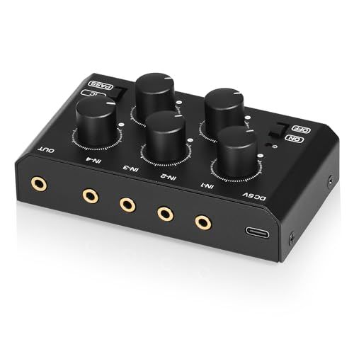 Mini ポータブル ステレオ 4チャンネル 3.5mm プロオーディオ ミキサー パッシブ ライブ スタジオ コンソール (XX-MC5-BX)Ju