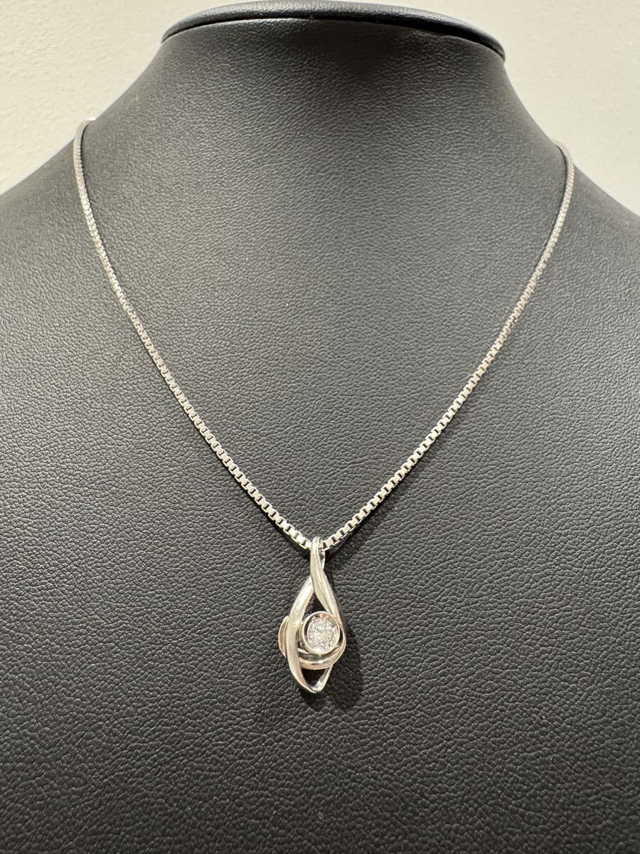 Pt900 ダイヤ0.10ct TOP / Pt850 ベネチアンチェーンネックレス 約40