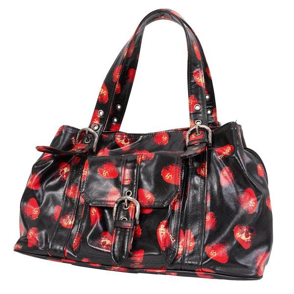 ヒステリックグラマーHYSTERIC GLAMOUR スカルストロベリープリントハンドバッグ 黒赤