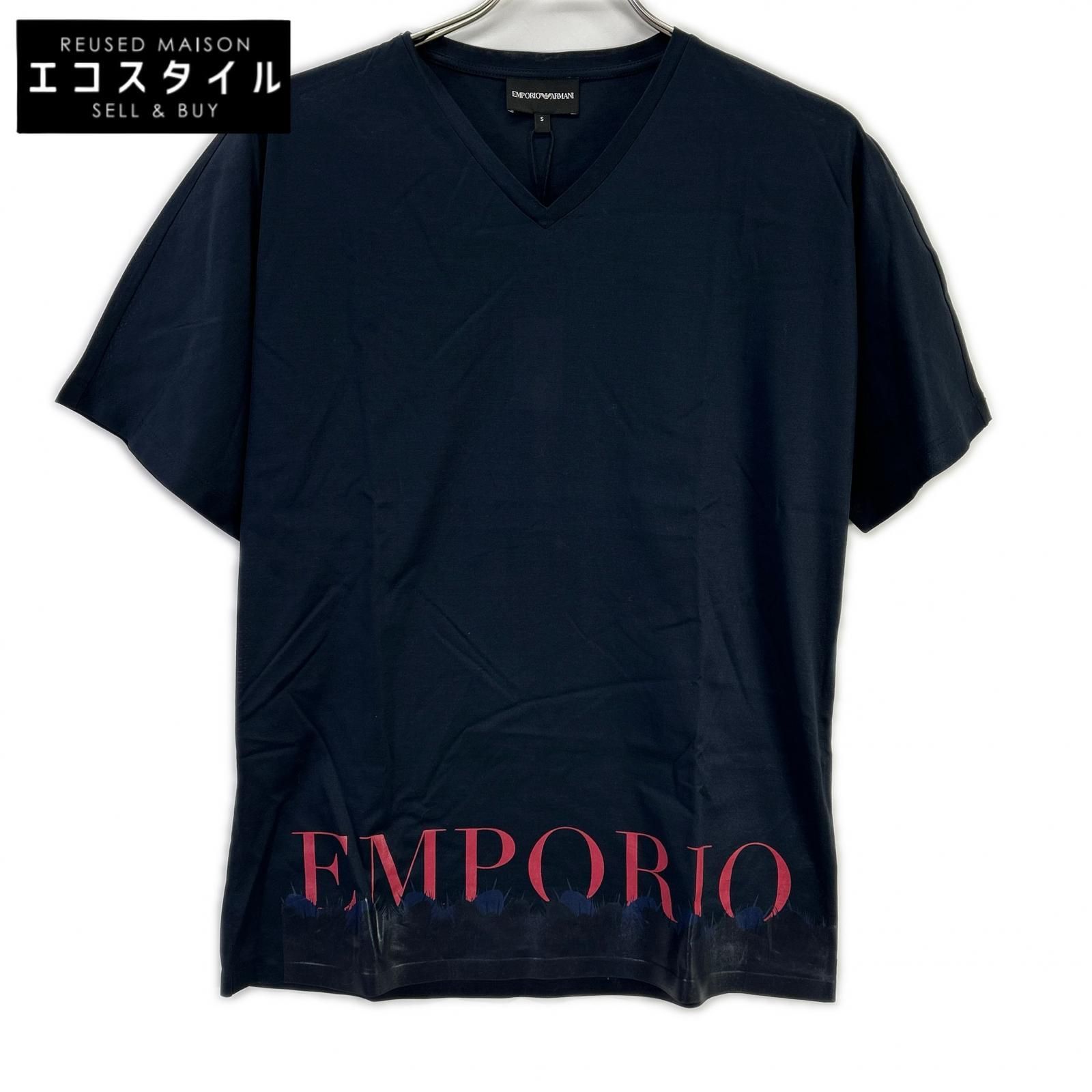 EMPORIOARMANI　エンポリオアルマーニ　6Z1T6Q ネイビー×レッド ロゴプリント ショートスリーブカットソー　S