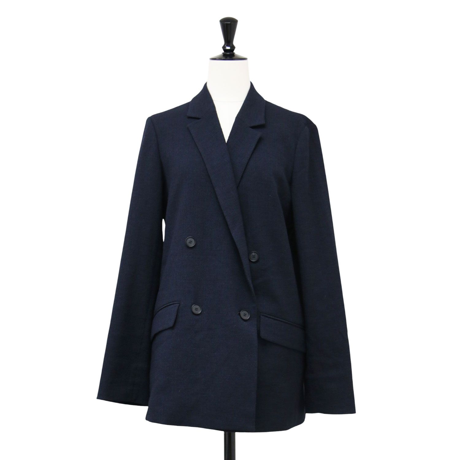 【美品】ICB アイシービー ジャケット ネイビー 紺 サイズ:4(9号) | 26春夏 ミックスブッチャー ダブルブレストジャケット / テーラード 長袖 4B ワイド スリット ストレッチ| アウター ブレザー 上着【レディース】【中古】