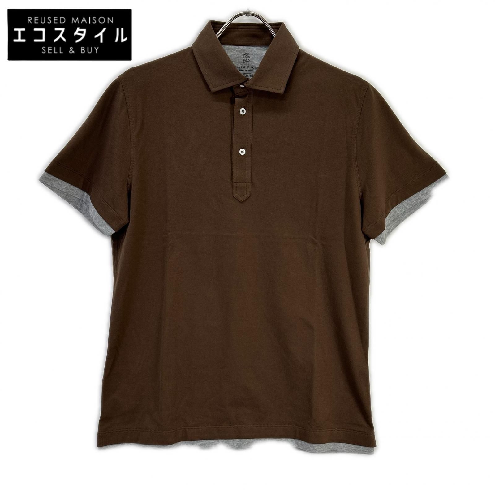 BRUNELLO CUCINELLI　ブルネロクチネリ　M0T713966 ブラウン×グレー ショートスリーブ レイヤード ポロシャツ　46