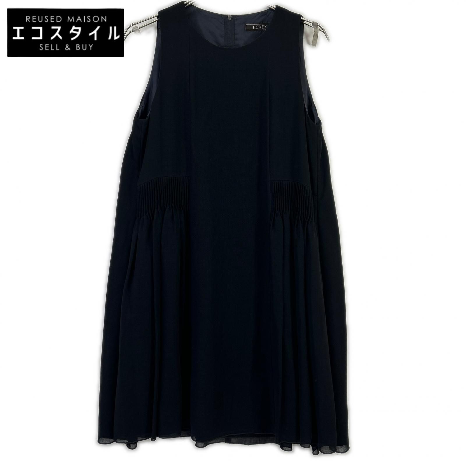 FOXEY　フォクシー　36786 ブラック ウール リズム ドレスワンピース　38