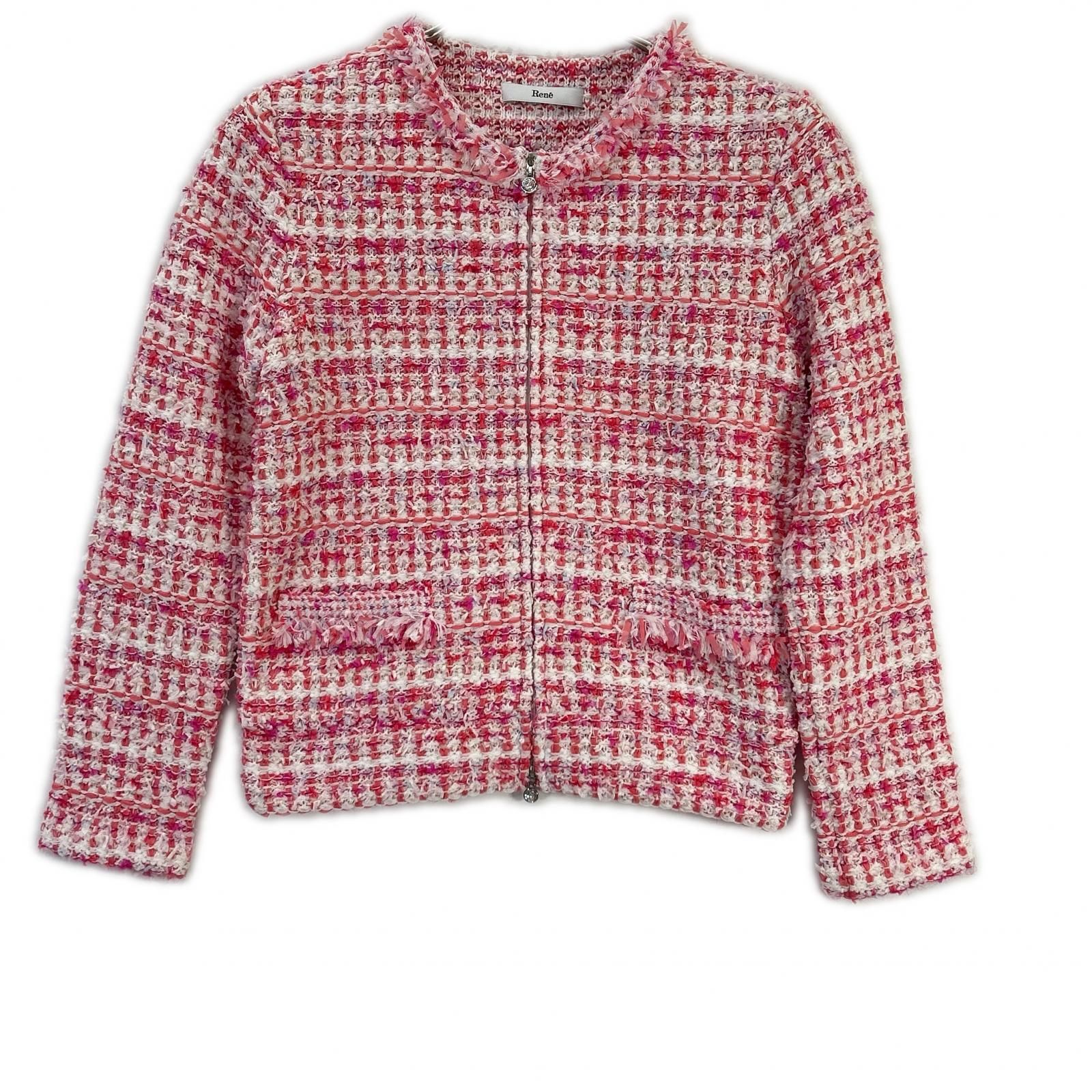 Rene ルネ 24SS 6412270 ピンク×ホワイト ビジュージップ ジップアップ