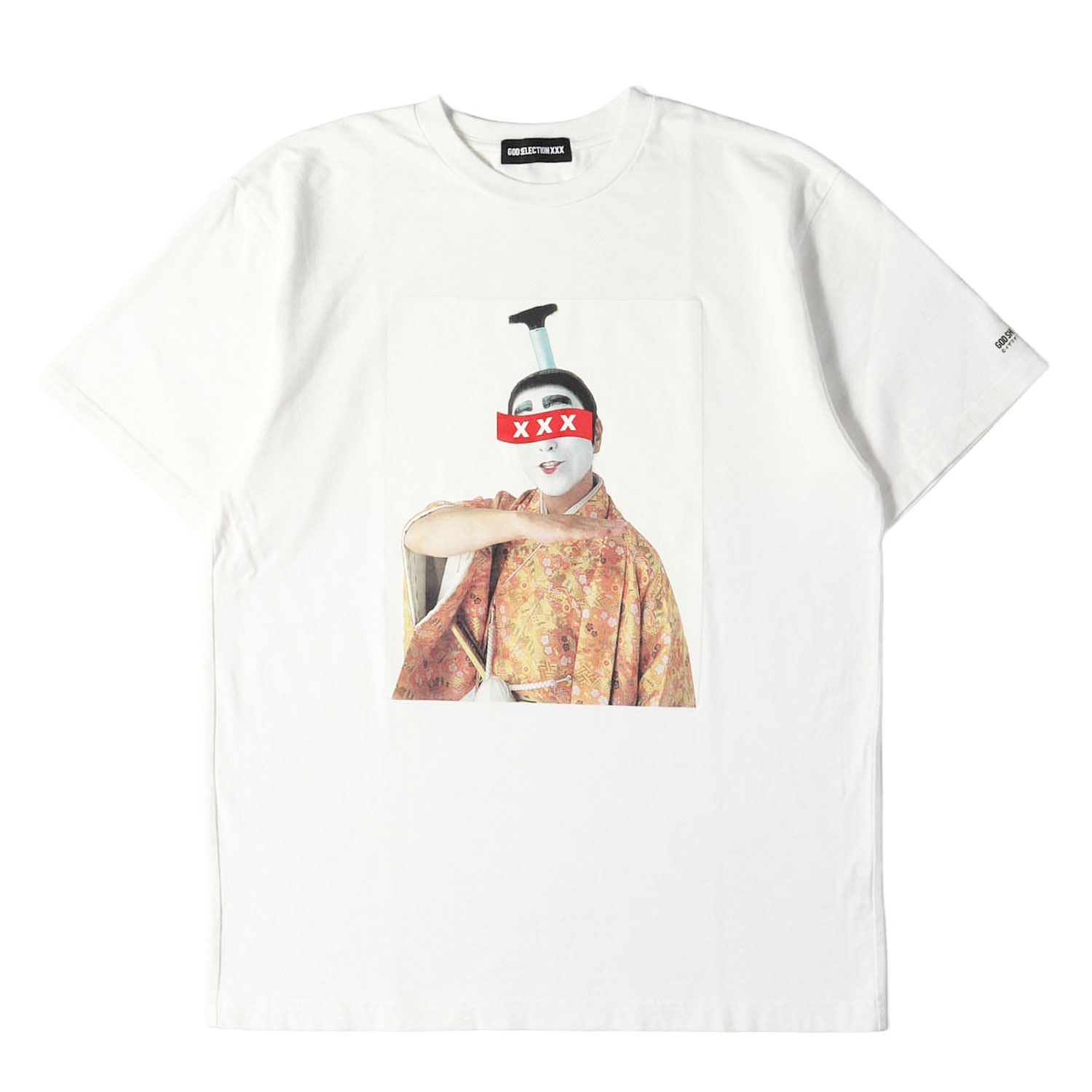 GOD SELECTION XXX ゴッド・セレクション・トリプルエックス Tシャツ ホワイト 白 サイズ:M | 21AW 志村けんの大爆笑展 会場限定 バカ殿 フォト ヘビー Tシャツ | トップス カットソー 半袖 コラボ【メンズ】【中古】