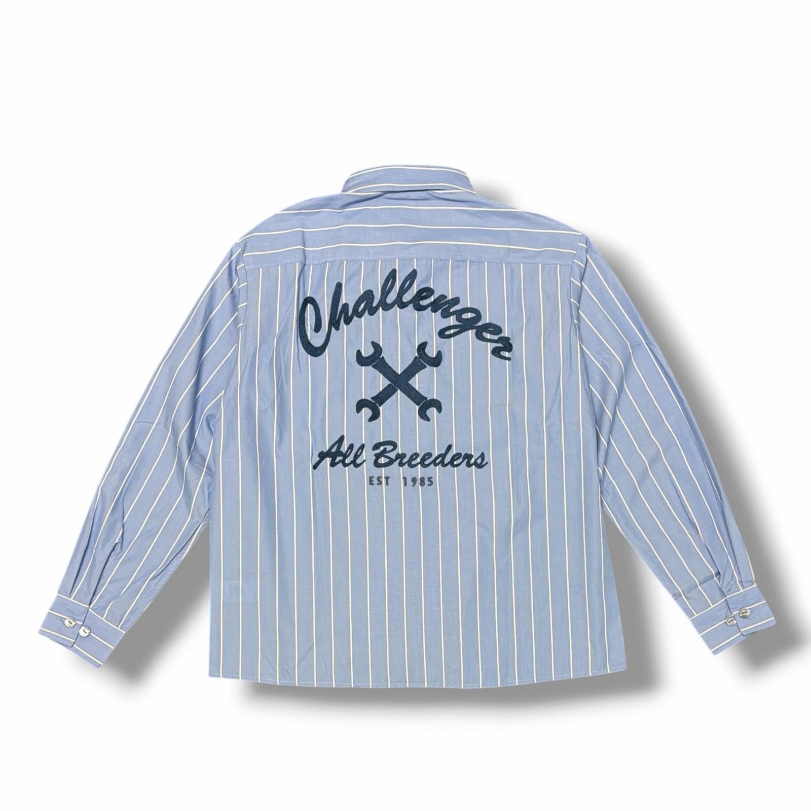 参考上代24200円 未使用 CHALLENGER L/S STRIPE MECHANIC SHIRT ストライプメカニック長袖シャツ チャレンジャー CLG-SH 026-001 LT BLUE S （18324M） 12,096円