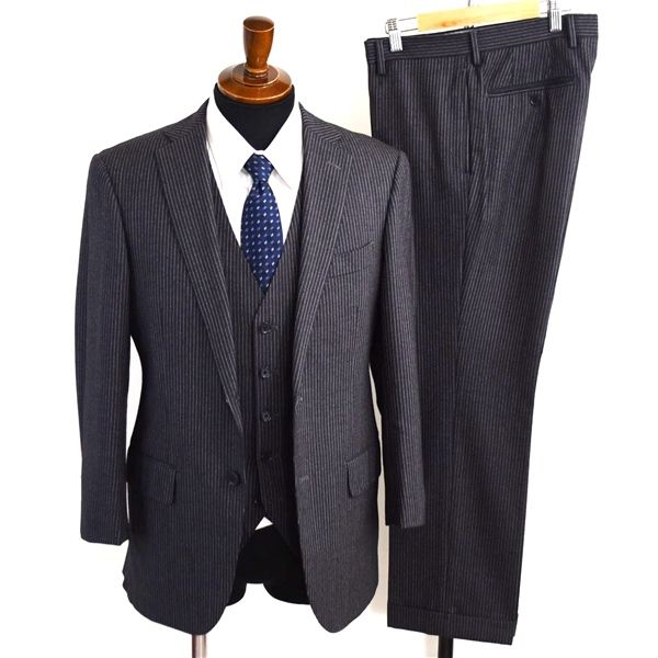 アローズ green label relaxing 3ピース 2つボタン シングルスーツ M YA5 ダークグレー ストライプ ノータック 3121-161-1335 春秋 6XE154 【送料無料】【中古】【メンズビジネス】202605