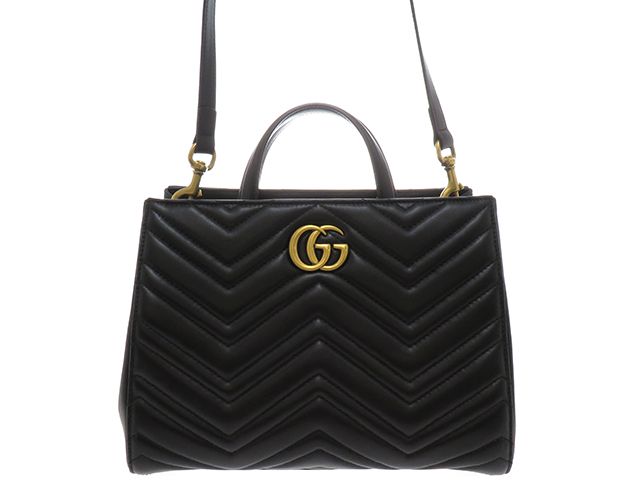 GUCCI グッチ GGマーモント トップハンドルバッグ 448054 キルティング2WAYショルダーバッグ　レザー ブラック 207【中古】2143000746764