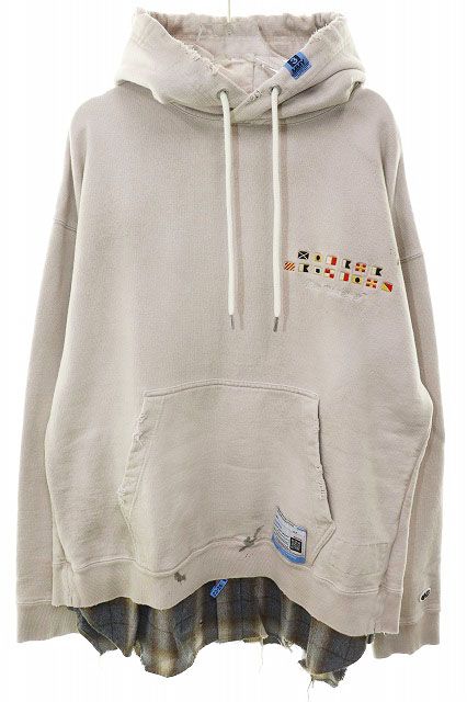 ミハラヤスヒロ MIHARA YASUHIRO 23AW TRIPLE LEYERED HOODIE 46 A11HD612 トリプル レイヤード フーディー プルオーバー パーカー ベージュ 【ブランド古着ベクトル】【中古】260609