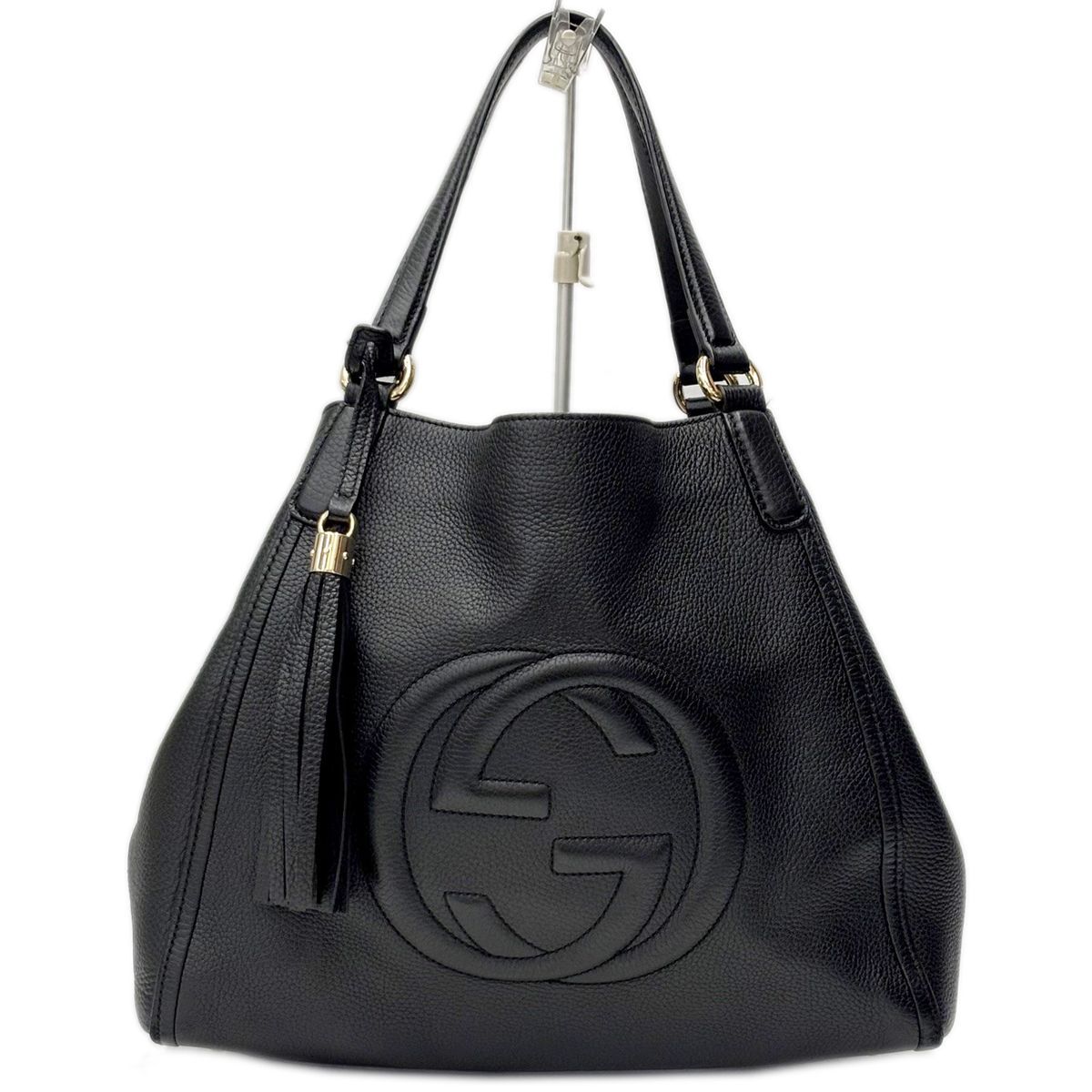 【中古】 グッチ GUCCI トートバッグ レザー ブラック GG ソーホー セラリウス フリンジ タッセル レディース 282309