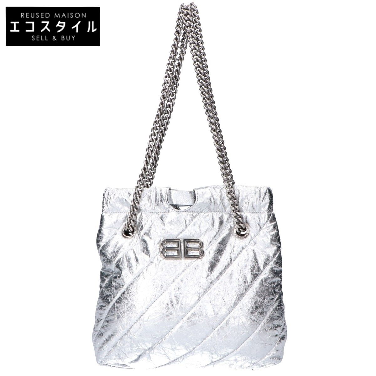 BALENCIAGA　バレンシアガ　742942 メタリックカーフ シルバー クラッシュ XS トート　-