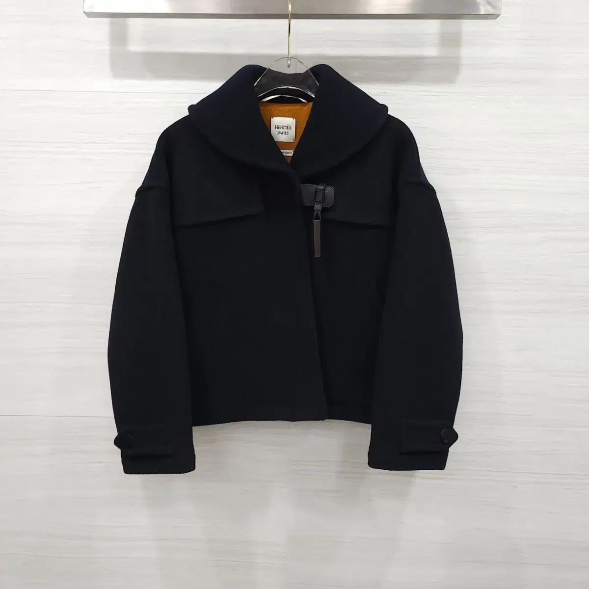 34 / エルメス ネイビー ウール ハーフ コート