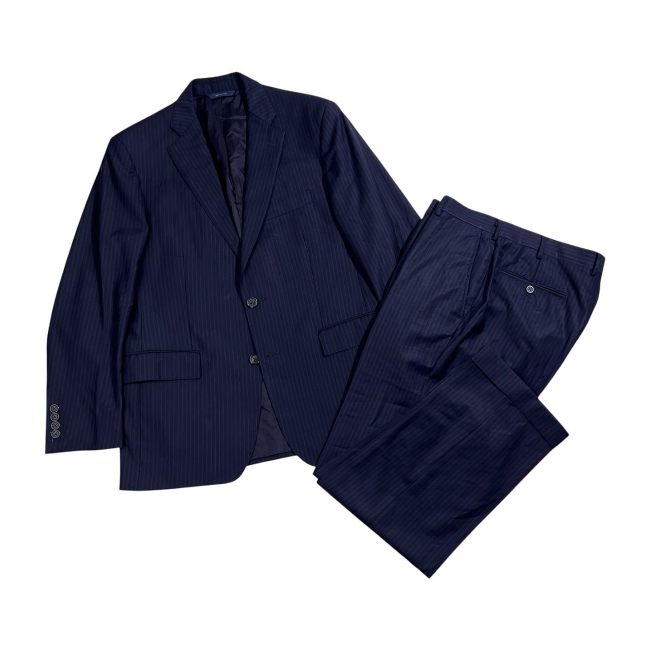 イタリア製 上下 Brooks Brothers ブルックスブラザーズ カノニコ生地 ストライプ テーラードジャケット スラックス セットアップ スーツ サイズ USA 40S/W34 /ネイビー系 メンズ
