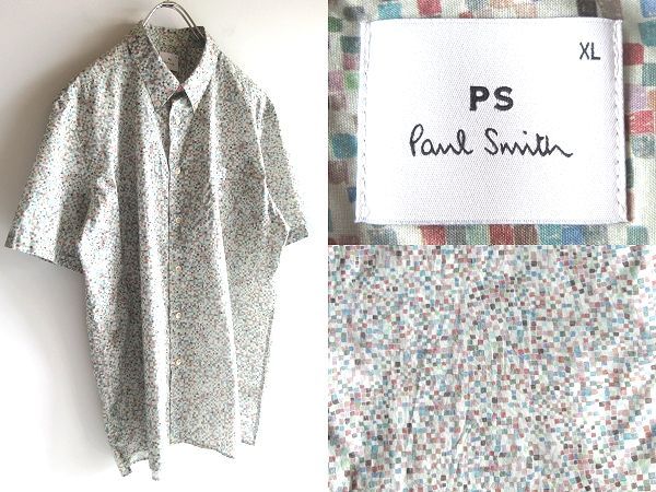 美品 PS Paul Smith ポールスミス 2023SS ボックスシルエット 半袖 Patchworkプリントシャツ モザイク柄 総柄 BDシャツ XL