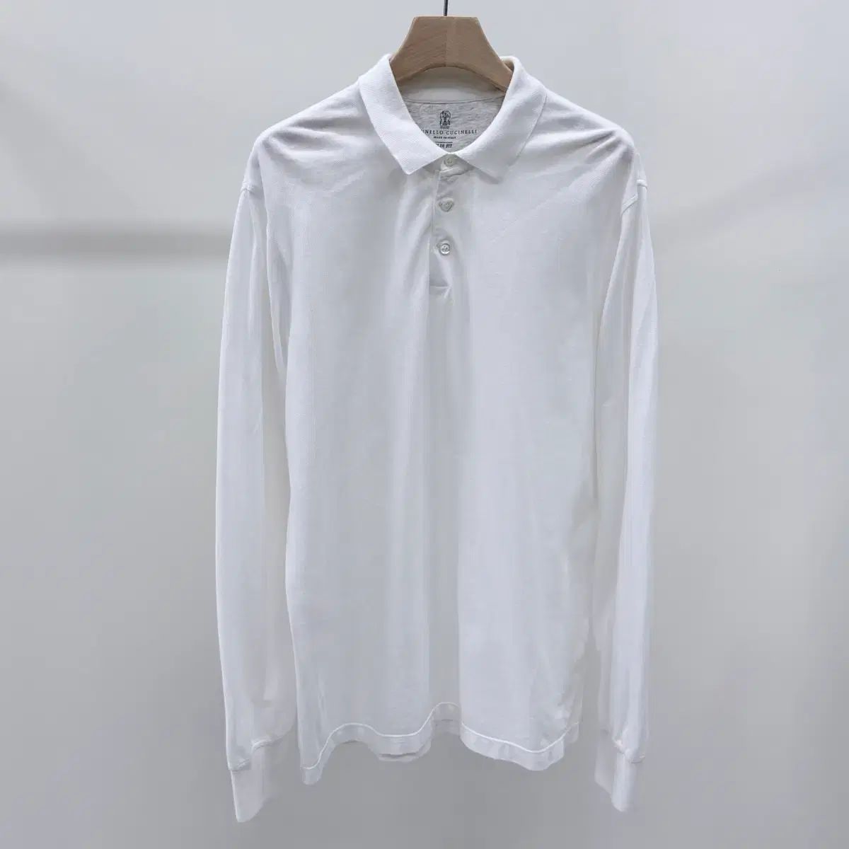 A+級/2XL ブルネロクチネリ 長袖 ポロ カラーTシャツ 白
